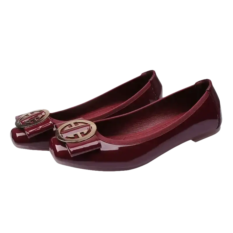 Sweet Burgundy Buckle Flats Comfortable Fashion