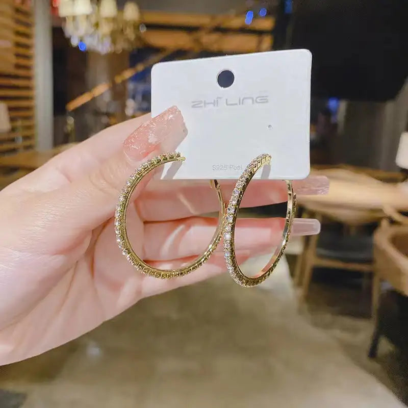 Chic Gold Rhinestone Hoops