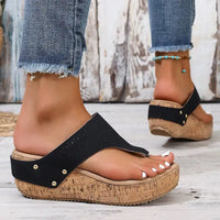 Women’s Chunky Wedges Flip Flops Hollow Out Thick Bottom Clip Toe Sandals Women Summer Non Slip Platform Beach Slippers