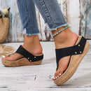 Women’s Chunky Wedges Flip Flops Hollow Out Thick Bottom Clip Toe Sandals Women Summer Non Slip Platform Beach Slippers