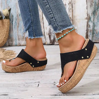 Women’s Chunky Wedges Flip Flops Hollow Out Thick Bottom Clip Toe Sandals Women Summer Non Slip Platform Beach Slippers