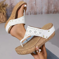 Women’s Chunky Wedges Flip Flops Hollow Out Thick Bottom Clip Toe Sandals Women Summer Non Slip Platform Beach Slippers