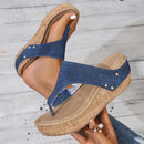 Women’s Chunky Wedges Flip Flops Hollow Out Thick Bottom Clip Toe Sandals Women Summer Non Slip Platform Beach Slippers