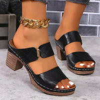 Women Summer Lightweight Hollow Sandals High Heels New Dress Chunky Open Toe Slippers Female 2024 Casual Slingback
