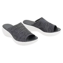 Gray knit wedge sandals.