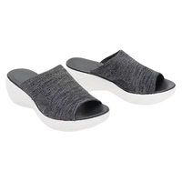 Gray knit wedge sandals.