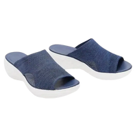 Pair of blue knit wedge sandals.