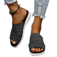 Gray knit slide sandals.