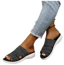 Gray knit slide sandals.