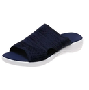 Navy blue knit slide sandal.