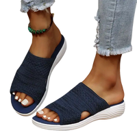 Navy knit slide sandals.