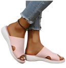 Pink knit slide sandals.