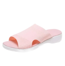 Pink knit slide sandal.