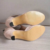 High Heel Womens Fashion Shoes - Zipper Back Closure Chunky French Heel Round Toe T-strap Design Faux Leather Upper
