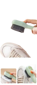 Shoe cleaning brush with liquid dispenser.