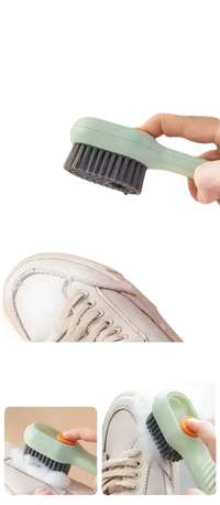 Shoe cleaning brush with liquid dispenser.