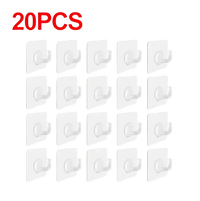 Twenty clear adhesive hooks.