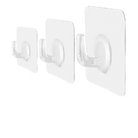 Transparent adhesive hooks with square backings.