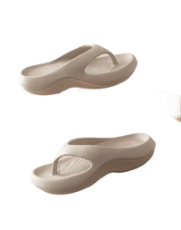 Beige platform flip-flops.