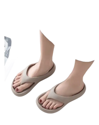 Beige platform flip-flops.