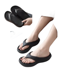 Black platform flip-flops.