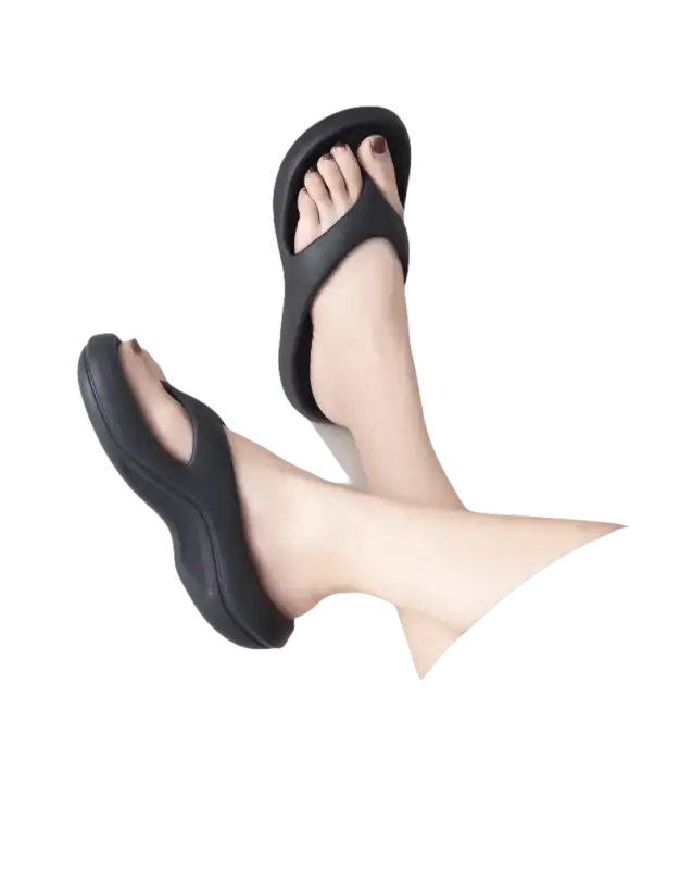 Black platform flip-flops.