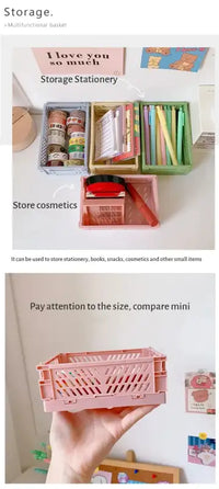 6 Color Organizing Storage Baskets Case Folding Student Desktop Basket Tape Stationery Plastic Foldable Container