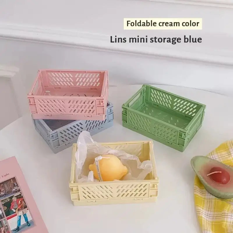 6 Color Organizing Storage Baskets Case Folding Student Desktop Basket Tape Stationery Plastic Foldable Container