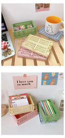 6 Color Organizing Storage Baskets Case Folding Student Desktop Basket Tape Stationery Plastic Foldable Container