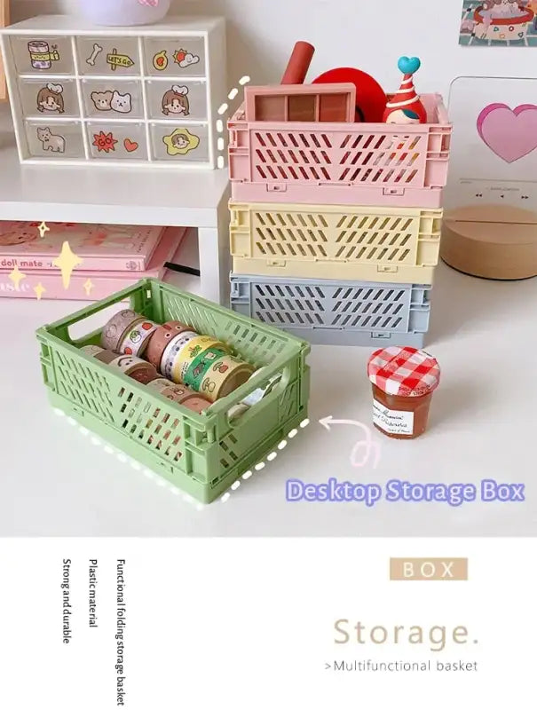 6 Color Organizing Storage Baskets Case Folding Student Desktop Basket Tape Stationery Plastic Foldable Container