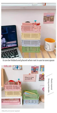 6 Color Organizing Storage Baskets Case Folding Student Desktop Basket Tape Stationery Plastic Foldable Container