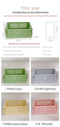 6 Color Organizing Storage Baskets Case Folding Student Desktop Basket Tape Stationery Plastic Foldable Container