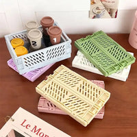 6 Color Organizing Storage Baskets Case Folding Student Desktop Basket Tape Stationery Plastic Foldable Container