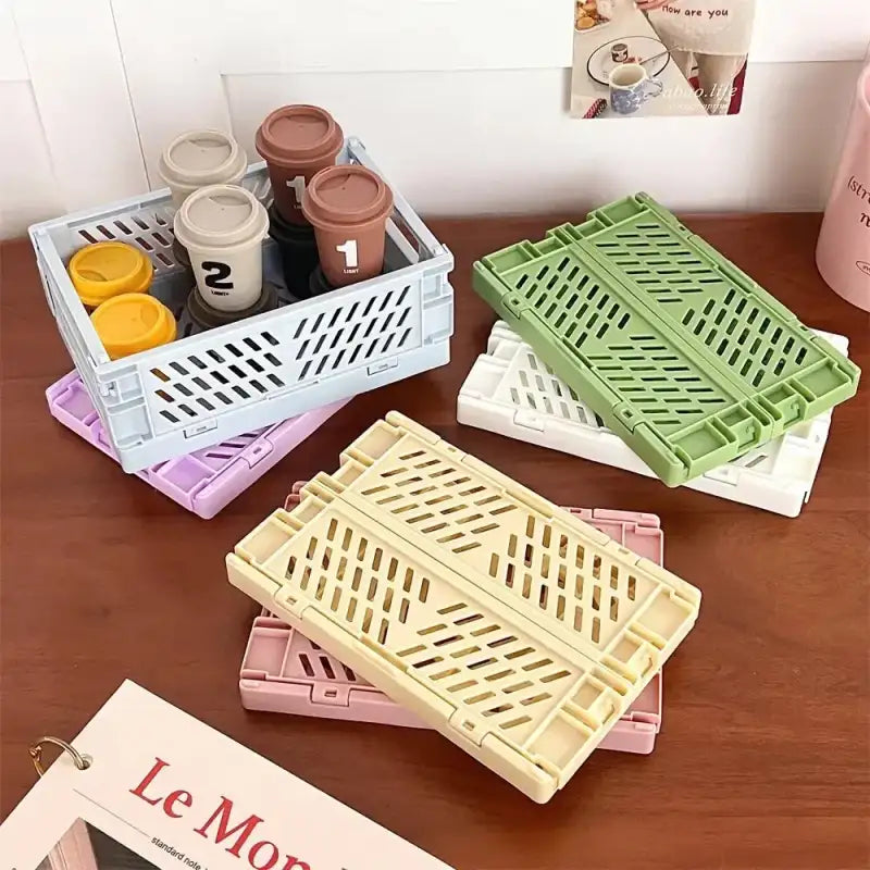 6 Color Organizing Storage Baskets Case Folding Student Desktop Basket Tape Stationery Plastic Foldable Container