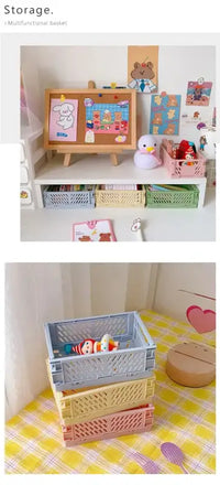 6 Color Organizing Storage Baskets Case Folding Student Desktop Basket Tape Stationery Plastic Foldable Container