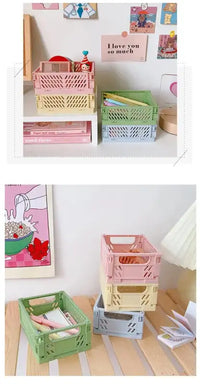 6 Color Organizing Storage Baskets Case Folding Student Desktop Basket Tape Stationery Plastic Foldable Container