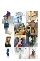 Collage of people wearing Yeezy slides.