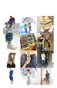 Collage of people wearing Yeezy slides.