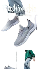 Gray athletic shoes.