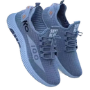 Pair of blue knit sneakers.