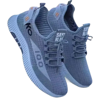 Pair of blue knit sneakers.