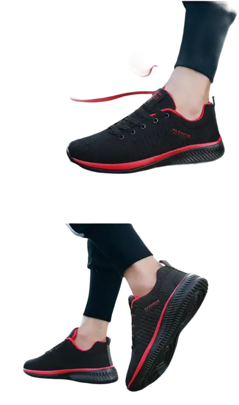 Black and red athletic shoes.