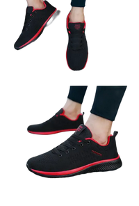 Black and red athletic shoes.