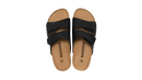 Black double-strap sandals.