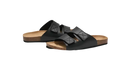 Black leather double-strap sandals.