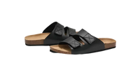 Black leather double-strap sandals.