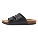 Black leather slide sandal.