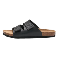 Black leather slide sandal.
