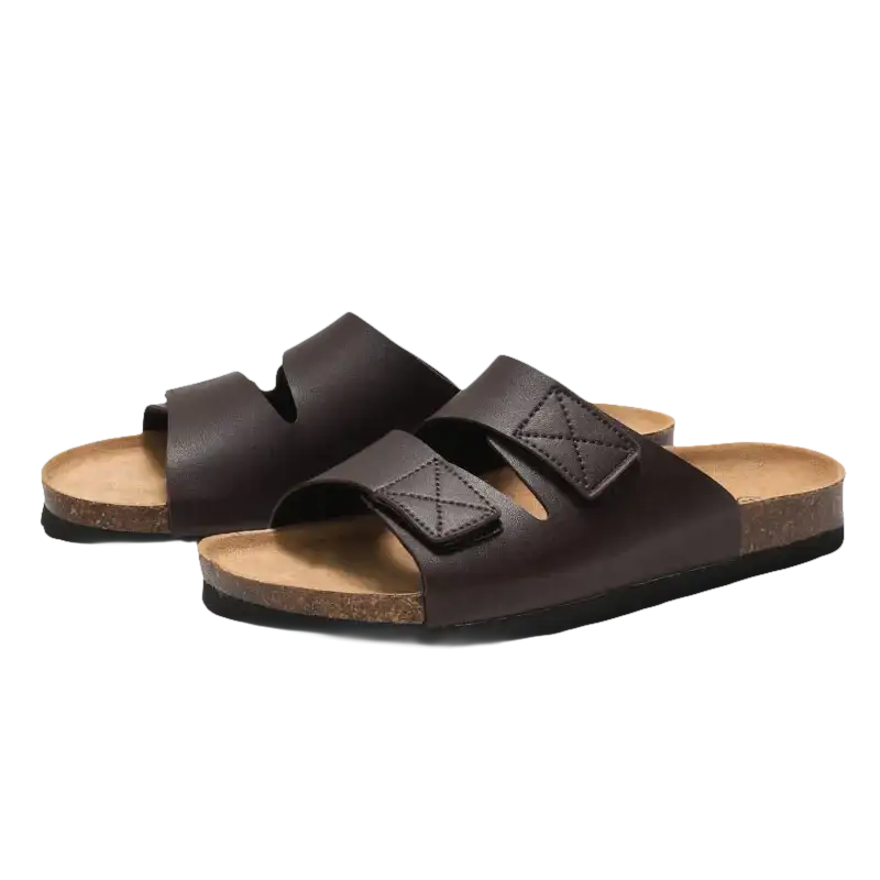 Comfy Brown Leather Men Cork Slippers