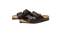 Brown leather double-strap sandals.